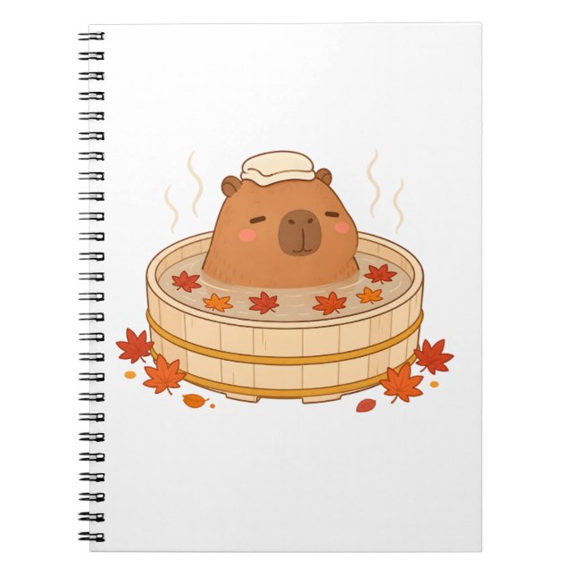 Cute Capybara Autumn Onsen Maple Leaf Notebook (Front)