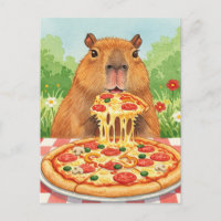 Cute Capybara avec carte postale Pizza