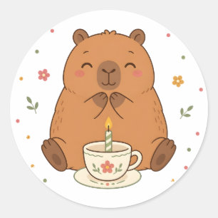Cute Capybara Birthday Candle Teacup Sticker