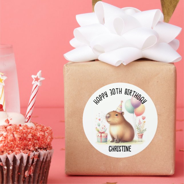 Cute capybara Birthday Party favours Classic Round Sticker (Party)