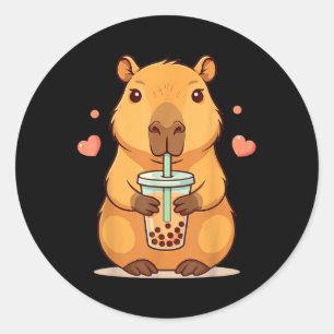 Cute Capybara Boba Tea Bubble Rodent Women Teen Gi Classic Round Sticker