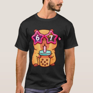 Cute capybara bubble tea lover 6 7 meme kawaii T-Shirt