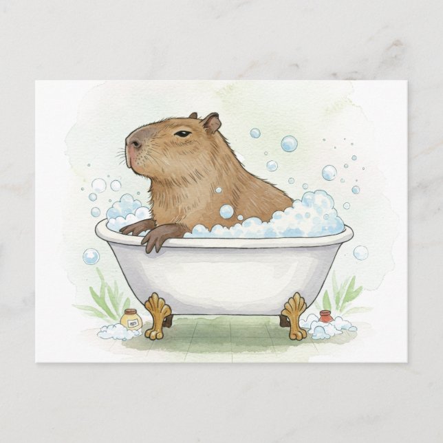 Cute Capybara Bubbles Bath Postcard (Front)