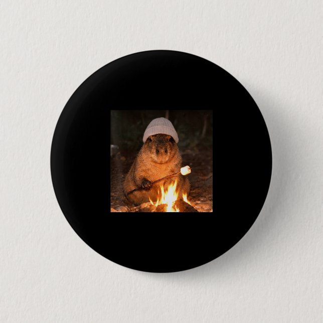 Cute capybara campfire s'mores funny camping 2 inch round button (Front)