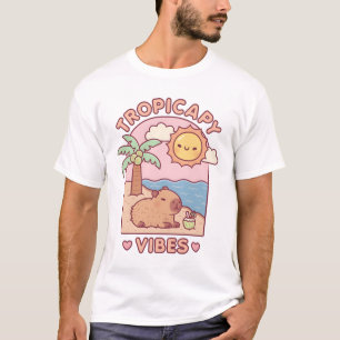 Cute Capybara Chilling On Beach Tropicapy Vibes Pu T-Shirt