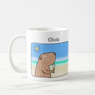 Cute Capybara chilling out on beach custom name