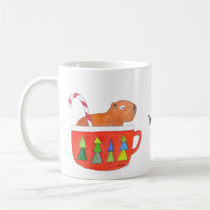Cute Capybara Christmas Holiday Custom Name  Coffee Mug