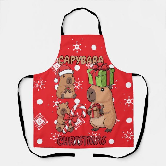 Cute Capybara Christmas Lights Festive Party Apron (Front)