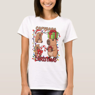 Cute Capybara Christmas Lights Festive Party T-Shirt