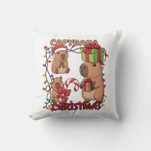 Cute Capybara Christmas Lights Festive Party Throw Pillow