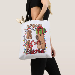 Cute Capybara Christmas Lights Festive Party Tote Bag