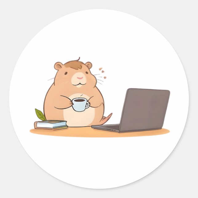 Cute Capybara Coder Coffee Laptop Design Classic Round Sticker (Front)