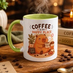 Cute Capybara Coffee Lover Mug   Coffee Is My Happ