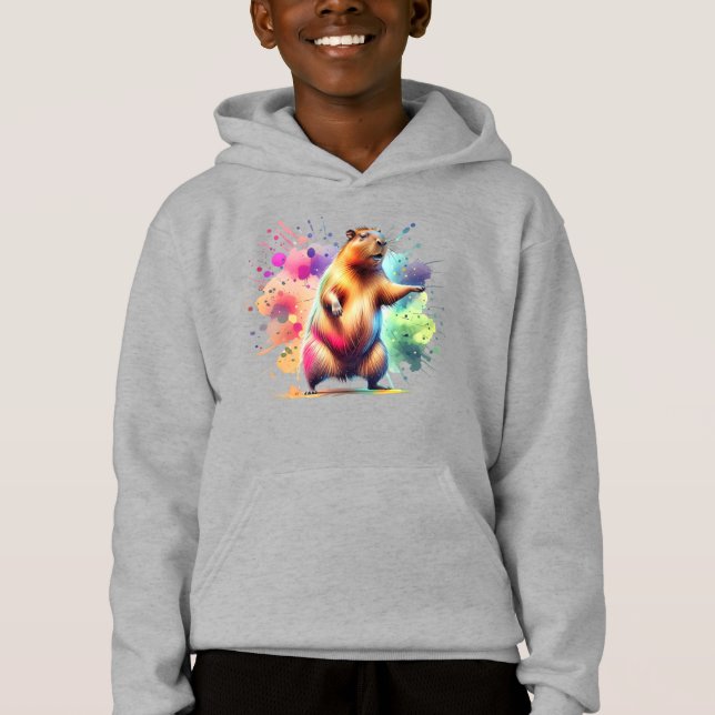 Cute Capybara Colourful Watercolor Splash Boy's (Front)