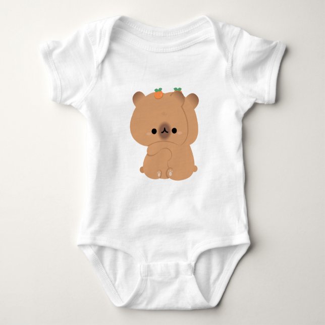 Cute Capybara Couple Baby Bodysuit (Front)
