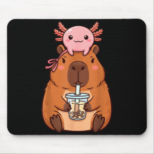 Cute Capybara Drinking Boba Tea Artwork Mouse Pad