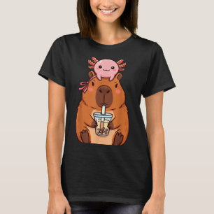 Cute Capybara Drinking Boba Tea Kawaii Axolotl T-Shirt