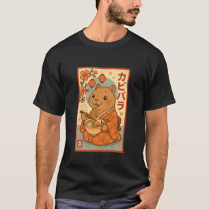 Cute Capybara Eating Ramen in Kimono Sakura Mount  T-Shirt