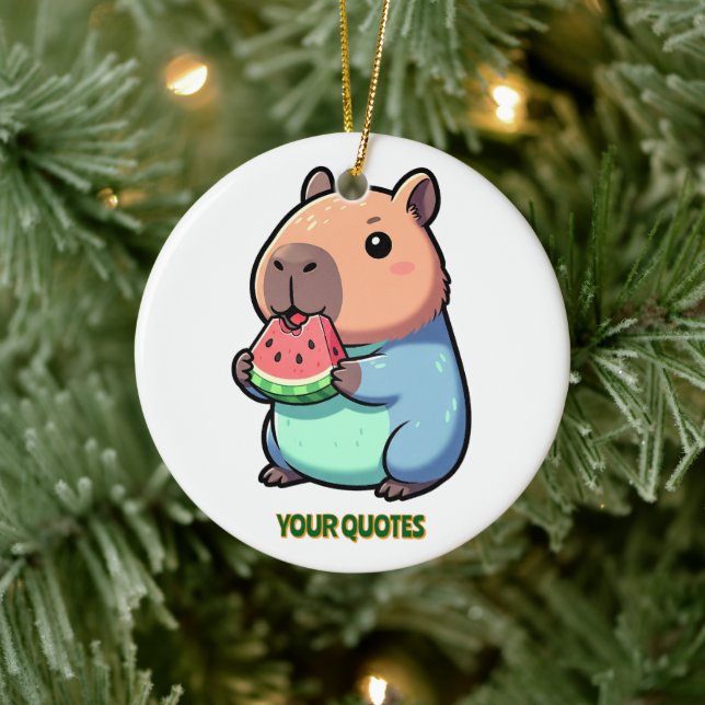 Cute Capybara Eating Watermelon Ceramic Ornament (Tree)