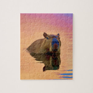 Cute Capybara Emerging From a Tranquil Lake Jigsaw Puzzle