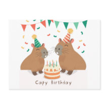 Cute capybara family celebrating birthday