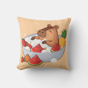 Cute Capybara Fruit Bath Spa Day Kawaii Animal Ill Throw Pillow