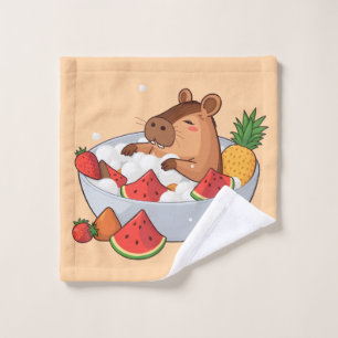 Cute Capybara Fruit Bath Spa Day Kawaii Animal Ill Towel Set