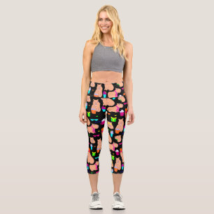 cute capybara funny animal black  capri leggings