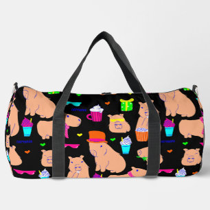 cute capybara funny animal black  duffle bag
