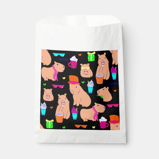cute capybara funny animal black  favour bag (Front)