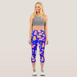 cute capybara funny animal blue  capri leggings