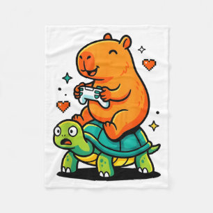 Cute Capybara Gamer Anime Turtle Funny Kids Fleece Blanket