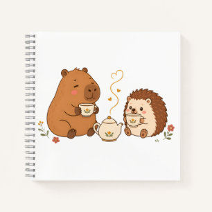 Cute Capybara Hedgehog Tea Time Friends Notebook
