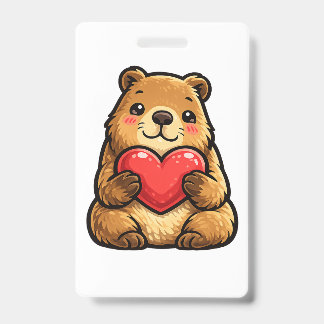 Cute Capybara Holding Heart Kawaii Capybara Badge