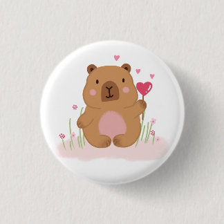 Cute Capybara Hot Air Balloon Pink Baby Shower  1 Inch Round Button