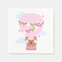 Cute Capybara Hot Air Balloon Pink Birthday Party