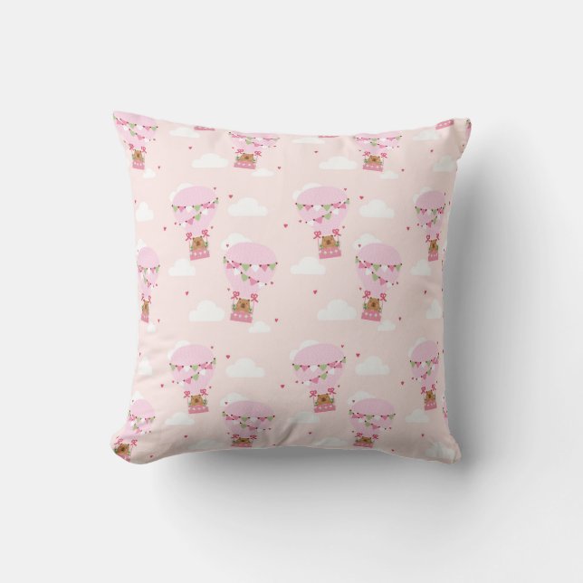 Cute Capybara Hot Air Balloon Throw Pillow (Front)