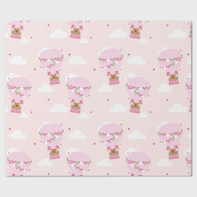 Cute Capybara Hot Air Balloon Wrapping Paper (Flat)