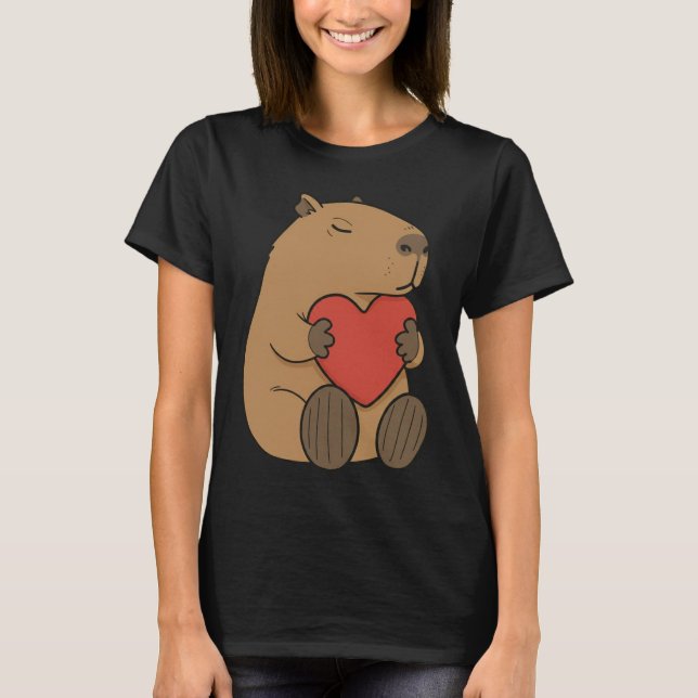 Cute Capybara Hugging Heart Valentine T-Shirt (Front)