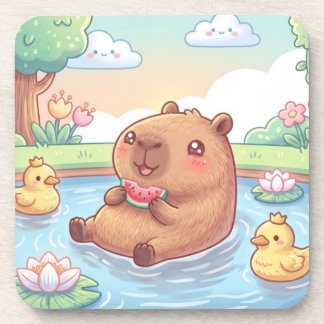 Cute capybara in a pond coaster