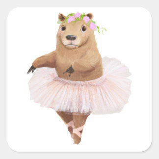 Cute Capybara in Pink Tutu Skirt Square Sticker
