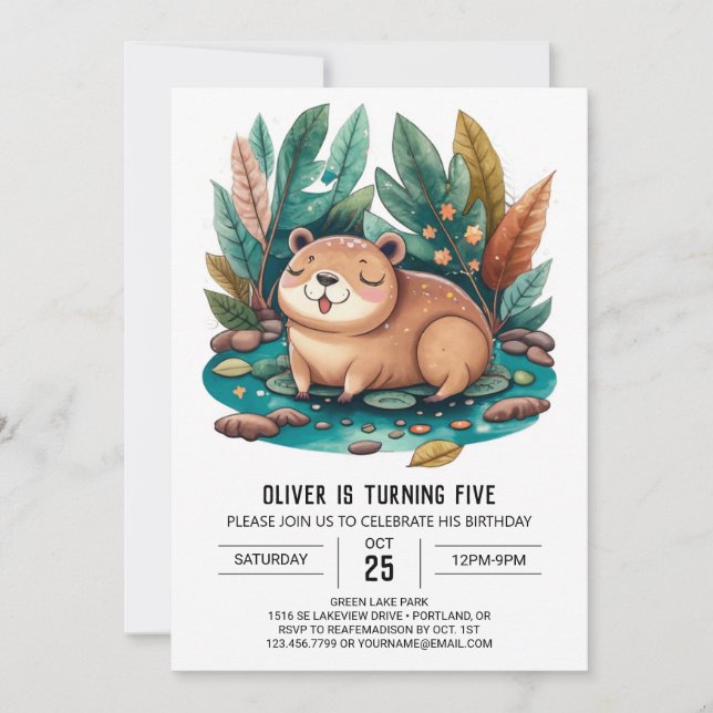 Cute Capybara Invitation d'anniversaire (Devant)