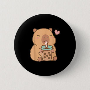 Cute Capybara Kawaii Anime Drinking Bubble Tea Lov 2 Inch Round Button