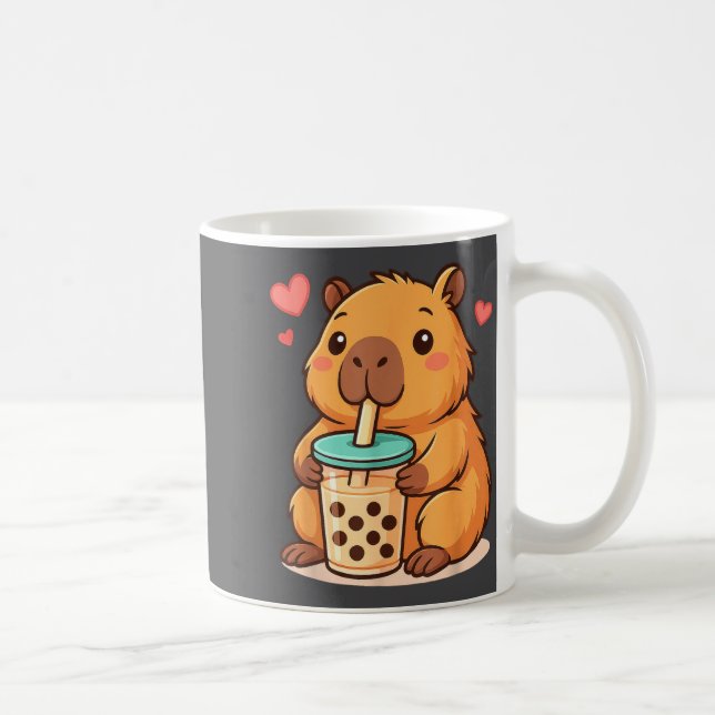 Cute Capybara Kawaii Anime Drinking Bubble Tea Lov Coffee Mug (Right)