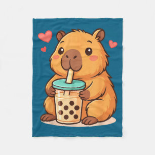 Cute Capybara Kawaii Anime Drinking Bubble Tea Lov Fleece Blanket