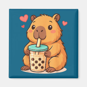 Cute Capybara Kawaii Anime Drinking Bubble Tea Lov Magnet