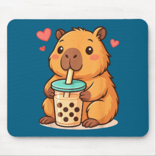 Cute Capybara Kawaii Anime Drinking Bubble Tea Lov Mouse Pad