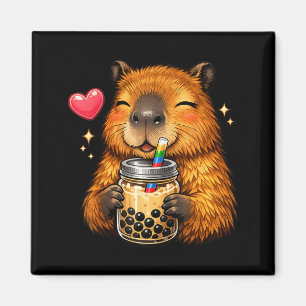 Cute Capybara Kawaii Anime Drinking Bubble Tea Magnet