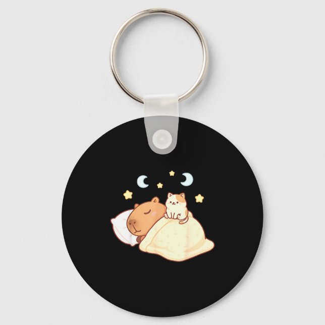 Cute Capybara Kawaii Sleep Pajamas Sleepybara Cat  Keychain (Front)