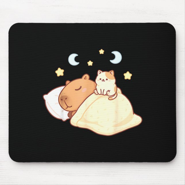 Cute Capybara Kawaii Sleep Pajamas Sleepybara Cat  Mouse Pad (Front)